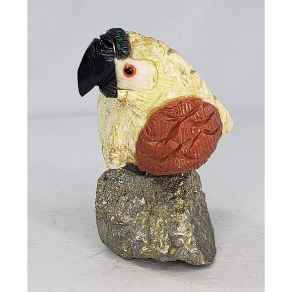 Carved Gemstone Pyrite Parrot Macaw Bird Peru Rock FIgurine - Picture 3 of 7
